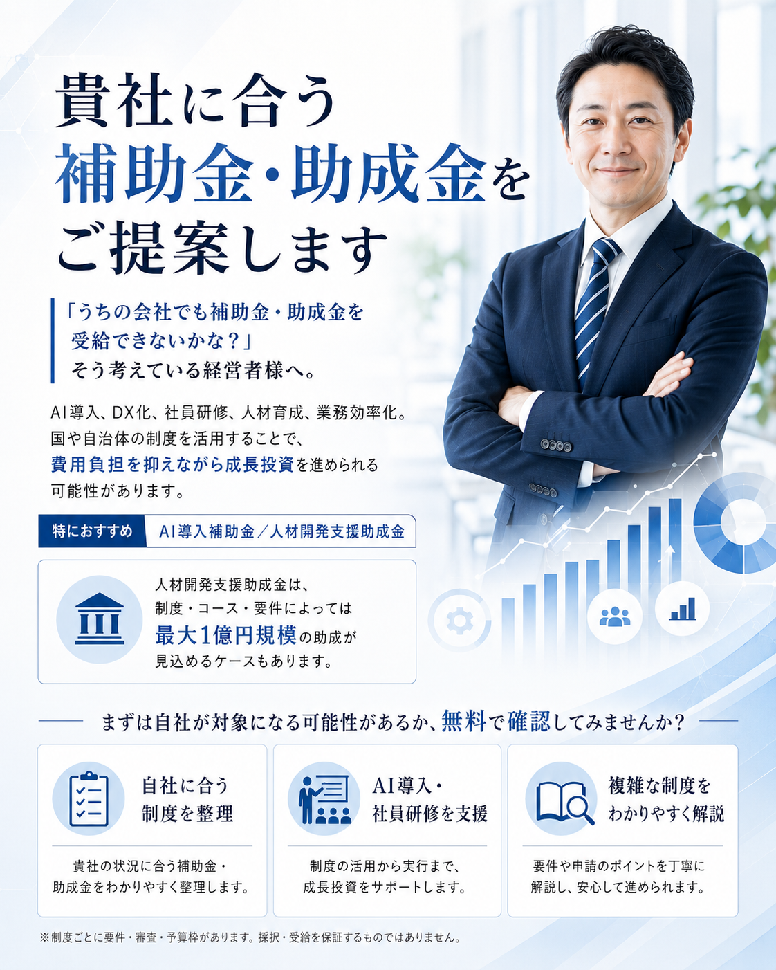 貴社に合う補助金・助成金をご提案します